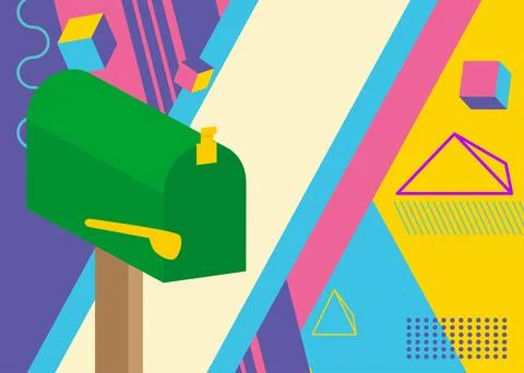 Mailbox geometrical graphic retro theme background. Minimal geometric eleme.. Stock Illustration