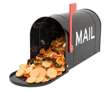 Mailbox with golden coins. 3D rendering Stock Illustration