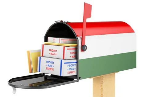 Mailbox with Hungarian flag with parcels, envelopes inside. Shipping in Hunga イラスト素材