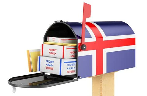 Mailbox with Icelwithic flag with parcels, envelopes inside. Shipping in Icel Illustrazione stock