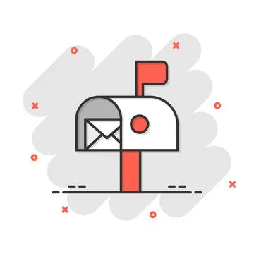 Mailbox icon in comic style. Postbox cartoon vector illustration on white iso Stock-Illustration
