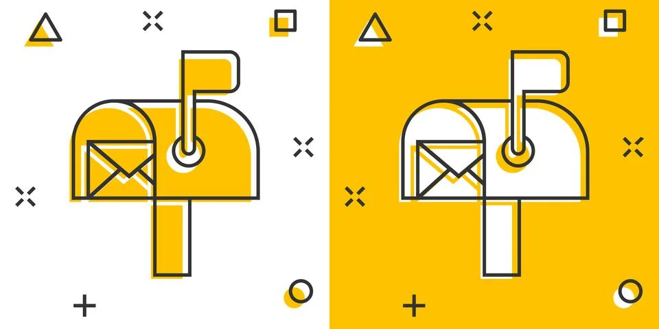 Mailbox icon in comic style. Postbox cartoon vector illustration on white iso Stock-Illustration