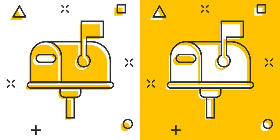 Mailbox icon in comic style. Postbox cartoon vector illustration on white iso Stock-Illustration
