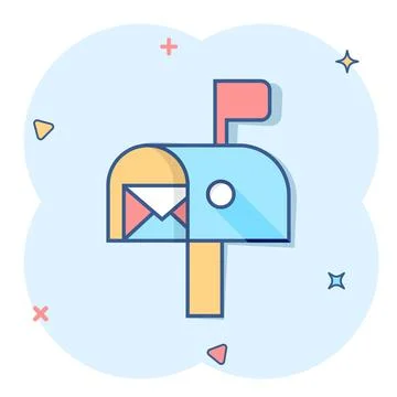 Mailbox icon in comic style. Postbox cartoon vector illustration on white iso Stock-Illustration