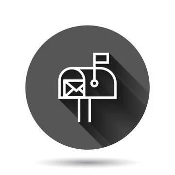 Mailbox icon in flat style. Postbox vector illustration on black round backgr Illustration