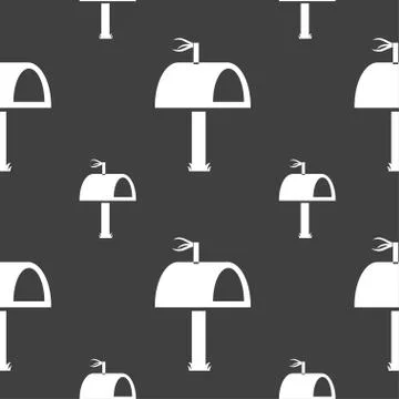 Mailbox icon sign. Seamless pattern on a gray background. Vector Stock Illustration