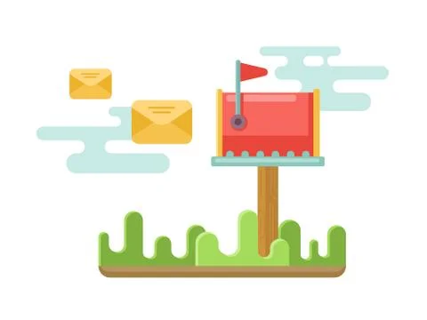 Mailbox at lawn with envelopes concept in flat style Stock Illustration