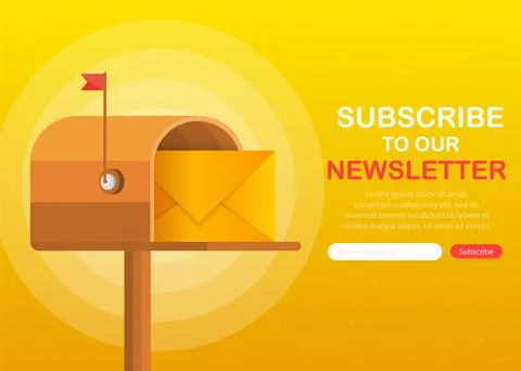 Mailbox with a letter inside in a flat style on a yellow background. Subscrib 库存插图