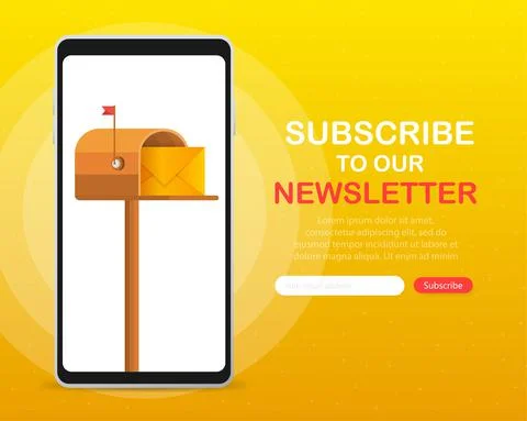 Mailbox with a letter inside in a flat style on screen device on a yellow bac Illustrazione stock