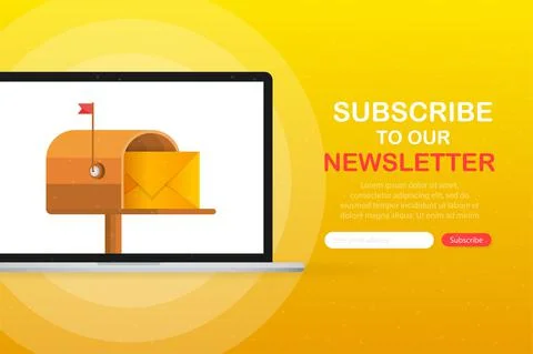 Mailbox with a letter inside in a flat style on screen device on a yellow bac Illustrazione stock