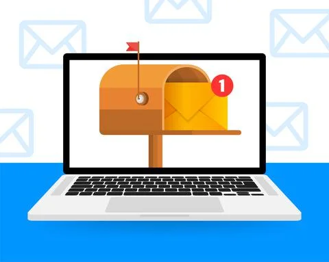 Mailbox with a letter inside in a flat style on a yellow background. Subscrib Illustrazione stock