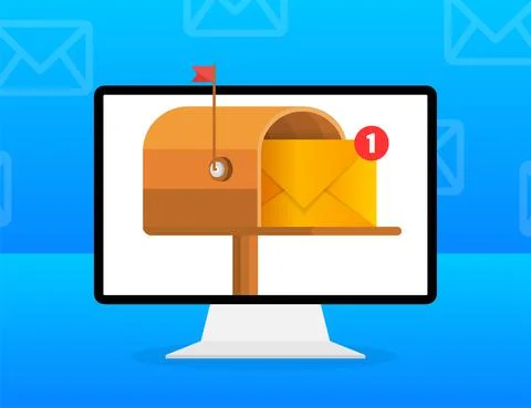 Mailbox with a letter inside in a flat style on a yellow background. Subscrib Illustrazione stock