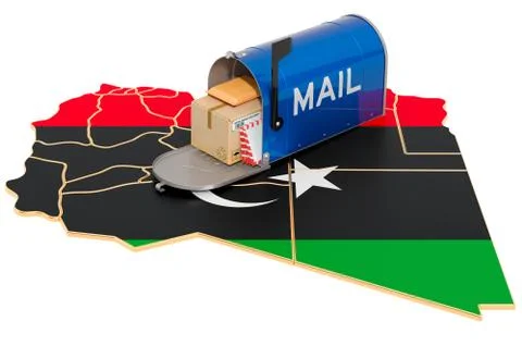 Mailbox on the Libyan map. Shipping in Libya, concept. 3D rendering Stock Illustration