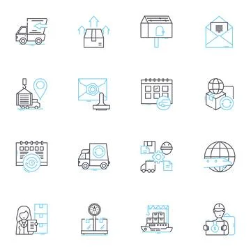 Mailbox linear icons set. Postbox, Envelope, Mail, Letter, Delivery, Postal Illustrazione stock