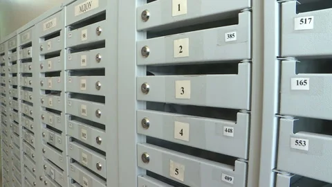 Mailbox. a lot of grey boxes for mail. Video stock 89641595
