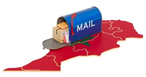 Mailbox on the Moroccan map. Shipping in Morocco, concept. 3D rendering Stock Illustration