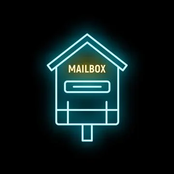 Mailbox neon light glowing blue postbox icon Stockillustratie