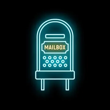 Mailbox neon outline light communication sending mail Stock Illustration