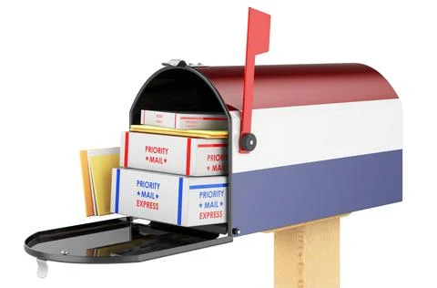 Mailbox with Netherland flag with parcels, envelopes inside. Shipping in Holl Stock Illustration