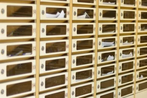 Mailbox with number and key pattern perspective Stock Photos