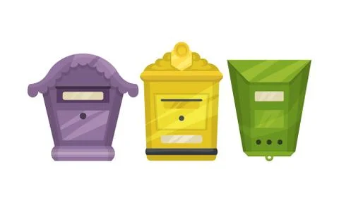Mailbox or Letter Box for Sending and Receiving Letters Vector Set Stock Illustration