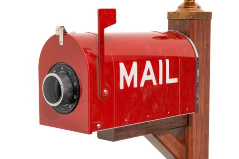 Mailbox with padlock. Protect mailbox concept, 3D rendering 스톡 일러스트