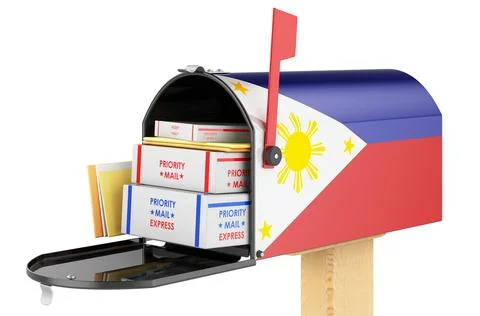 Mailbox with Philippines flag with parcels, envelopes inside. Shipping in Phi Stock Illustration