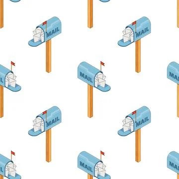 Mailbox seamless pattern. 3D isometry, isolate. An image of a mailbox with the Stock Illustration