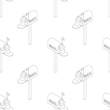 Mailbox seamless pattern line. 3D isometry, isolate. An image of a mailbox with Stock Illustration
