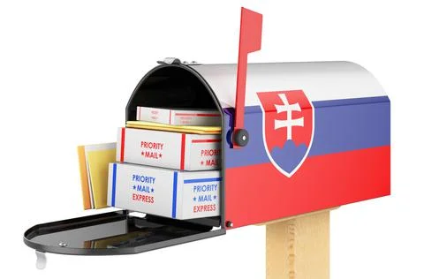 Mailbox with Slovak flag with parcels, envelopes inside. Shipping in Slovakia 스톡 일러스트