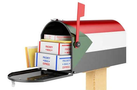 Mailbox with Sudanese flag with parcels, envelopes inside. Shipping in Sudan, Stock Illustration