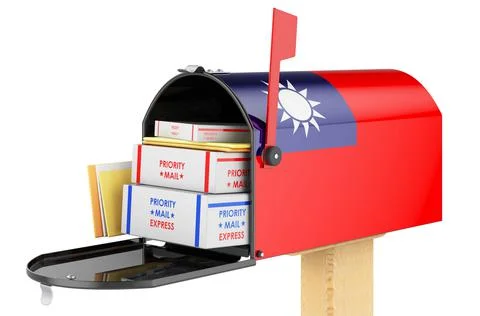 Mailbox with Thai flag with parcels, envelopes inside. Shipping in Taiwan, co Illustrazione stock