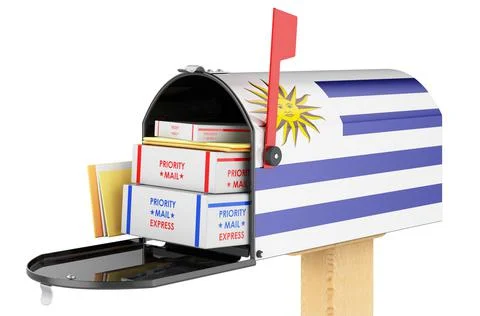 Mailbox with Uruguayan flag with parcels, envelopes inside. Shipping in Urugu Stock Illustration