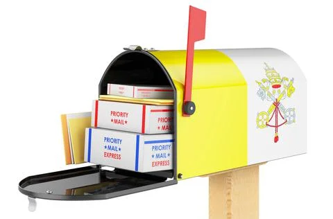 Mailbox with Vatican flag with parcels, envelopes inside. Shipping in Vatican Illustrazione stock