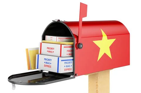 Mailbox with Vietnamese flag with parcels, envelopes inside. Shipping in Viet Illustrazione stock