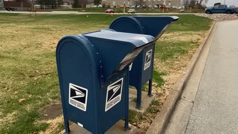 Mailboxes - Blue USPS mail drop boxes - Drive Up Stock Footage 221350915