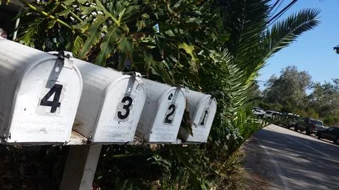 Mailboxes in a countdown row Stock Photos
