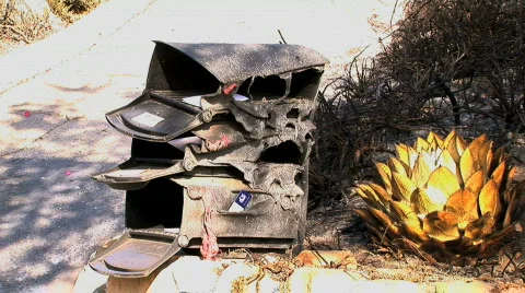 Mailboxes destroyed from fire Stock Footage 419331