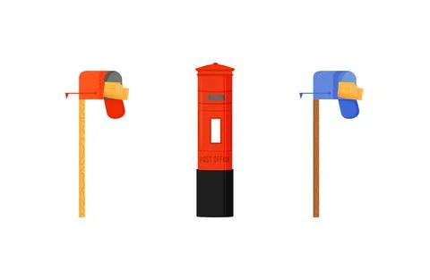 Mailboxes flat color vector object set 스톡 일러스트