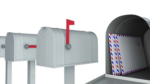 Mailboxes isolated on the white background with arrived letters and postcards Stock Footage 145347784