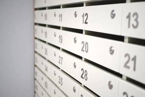Mailboxes on a wall in a building for residents Stock Photos