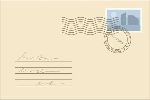 Mailed letter with stamp, postmark, return and recipient address in a cream.. Stock Illustration