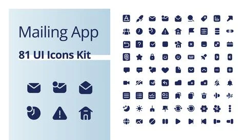 Mailing app black glyph ui icons kit イラスト素材