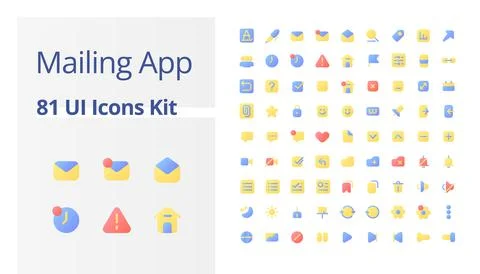 Mailing app functions pixel perfect flat gradient color ui icons kit Illustrazione stock