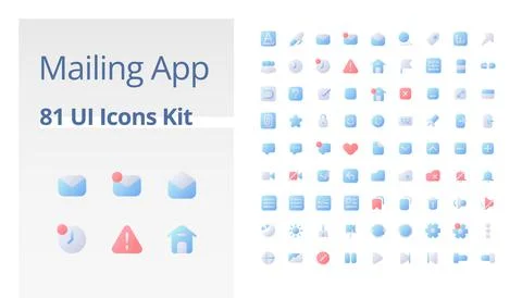 Mailing app functions pixel perfect flat gradient two-color ui icons kit Stock Illustration