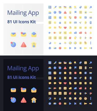 Mailing app pixel perfect flat gradient color ui icons kit for dark, light mode Stock Illustration