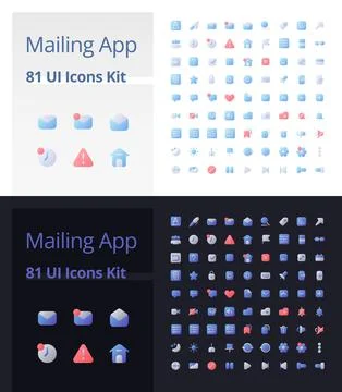 Mailing app pixel perfect flat gradient ui icons kit for dark, light mode Stockillustratie
