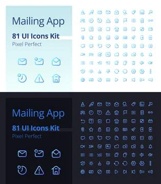 Mailing app pixel perfect gradient linear ui icons kit for dark, light mode Stock Illustration