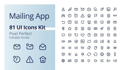 Mailing app pixel perfect linear ui icons kit Stockillustratie