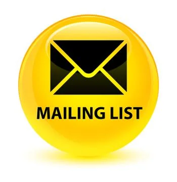 Mailing list glassy yellow round button Stock Illustration